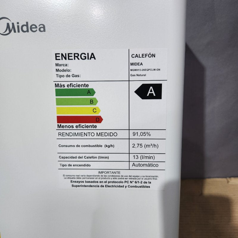 Calefont Tiro Forzado Midea MGWH13-26EQPCLW-GN 13 Litros Gas Natural 220V