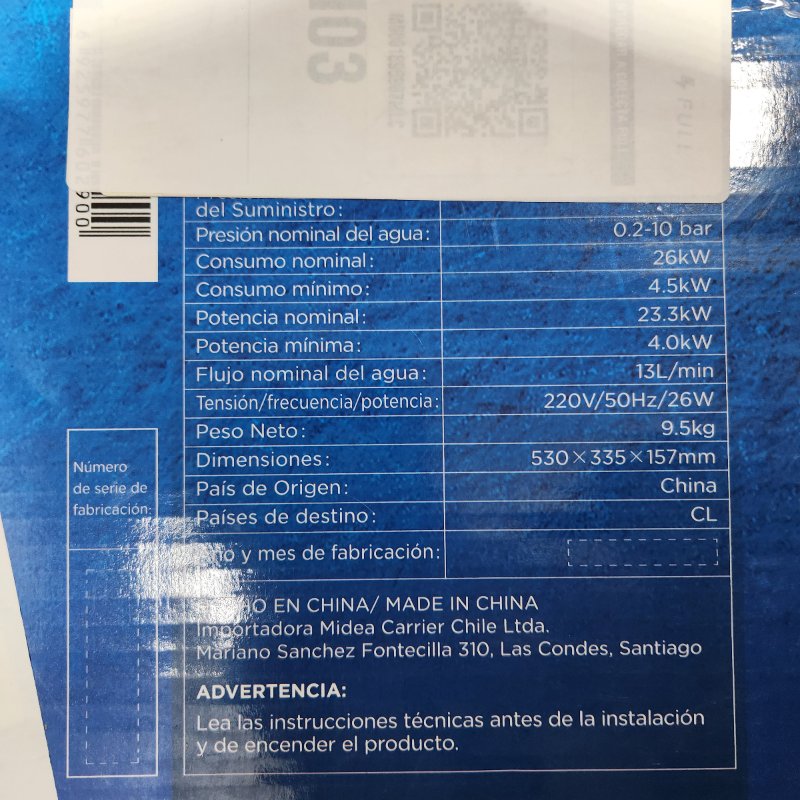 Calefont Tiro Forzado Midea MGWH13-26EQPCLW-GN 13 Litros Gas Natural 220V