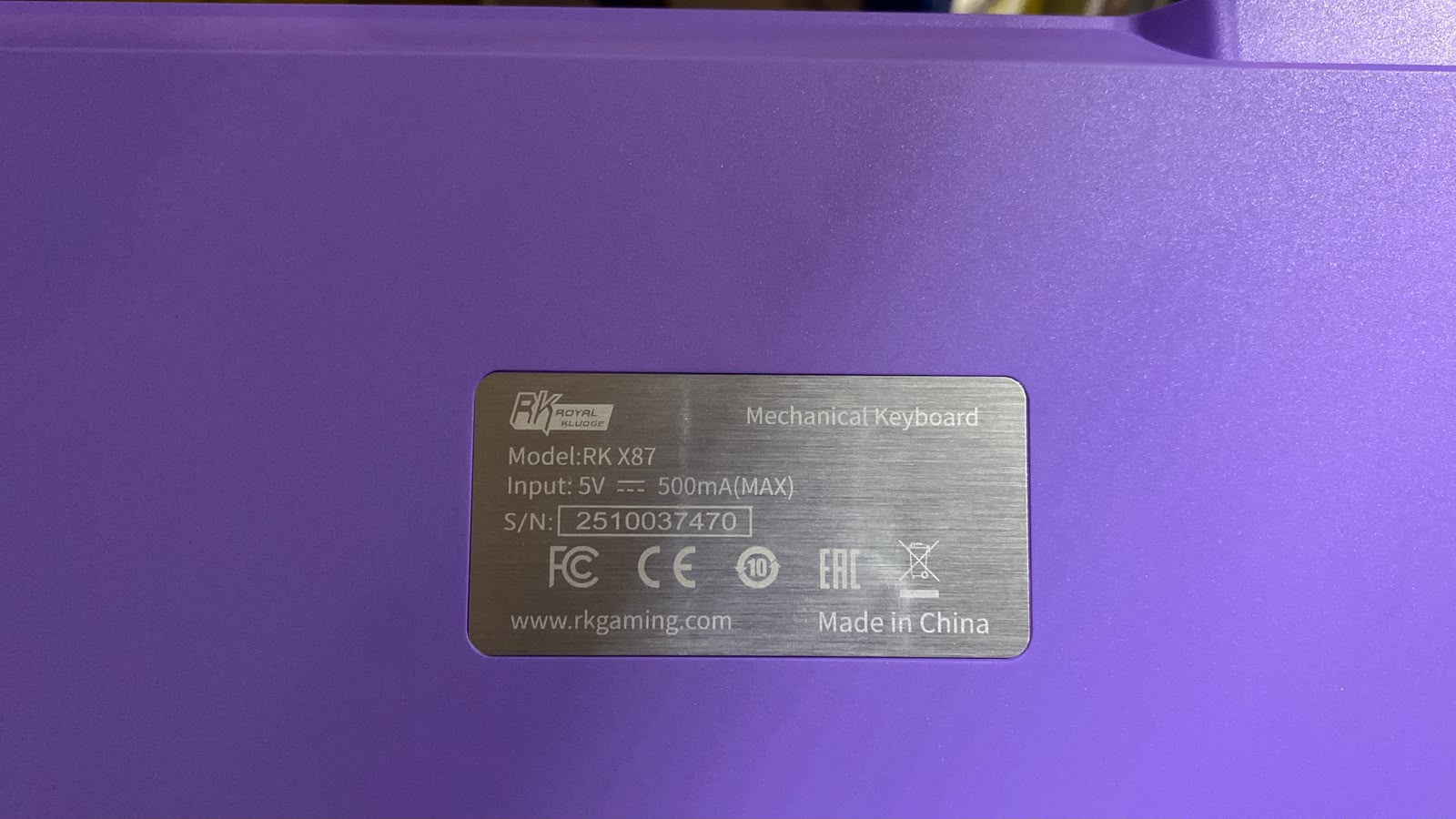 Teclado Mecánico RK X87 Negro Morado