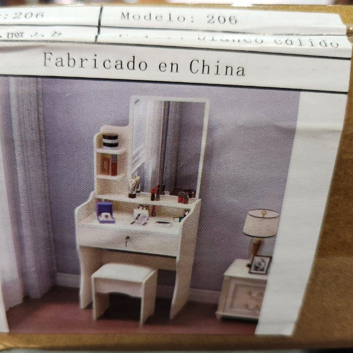 Tocador Feixiang Elegante con Espejo y Taburete 206 Blanco