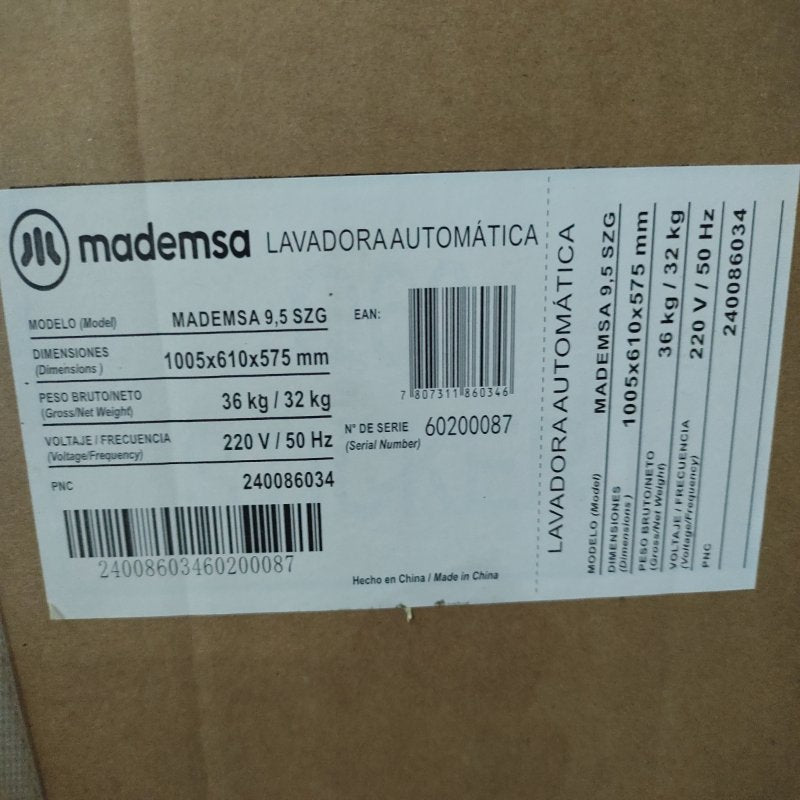 Lavadora Automática Mademsa SZG 9.5kg