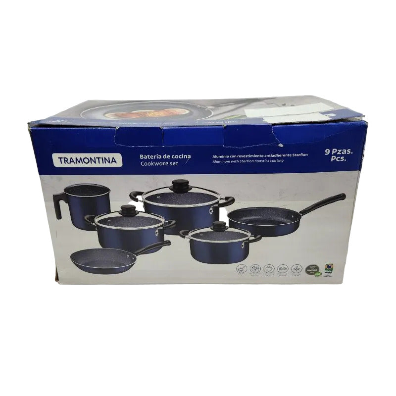 Set de Batería de Cocina Tramontina 9 Piezas, Antiadherente, azul oscuro