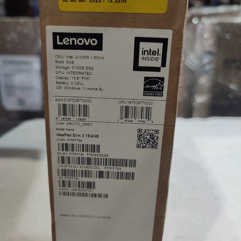 Notebook Lenovo Ideapad Slim 3 15IAN8 Intel i3 8GB 512GB (Reacondicionado)