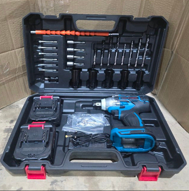 Kit Taladro Pistola y Llave de Impacto Inalámbrico 2 en 1 Motor Sin Escobillas 500 RPM Batería 6.0 Ah