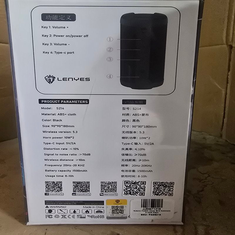 Parlante Portátil Bluetooth 5.3 Lenyes S214 20W Resistente al Agua Negro