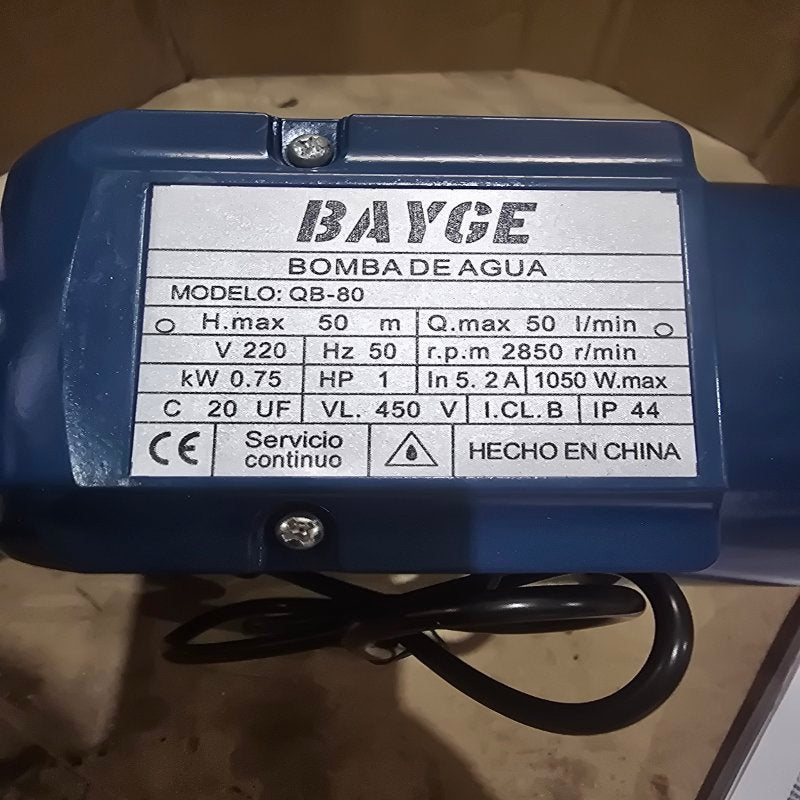 Bomba de Agua Centrífuga Periférica Bayge 1 HP Monofásica Azul