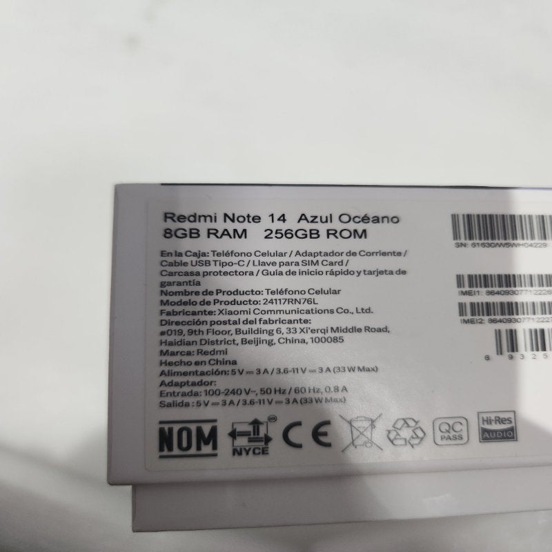 Celular Xiaomi Redmi Note 14 8GB RAM 256GB ROM Azul Oceano