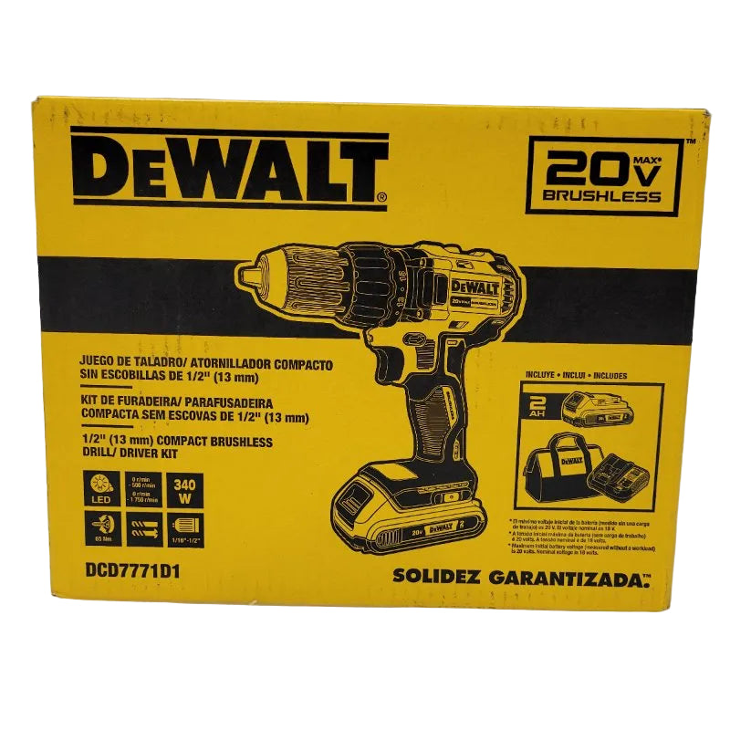 Kit Taladro Inalámbrico 1/2" 20V DeWalt DCD7771D1-B2