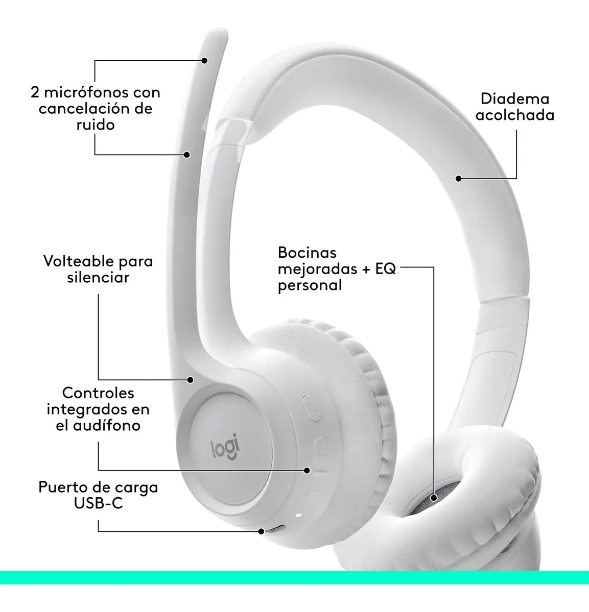 Audífonos Inalámbricos Logitech Zone 300, Blanco
