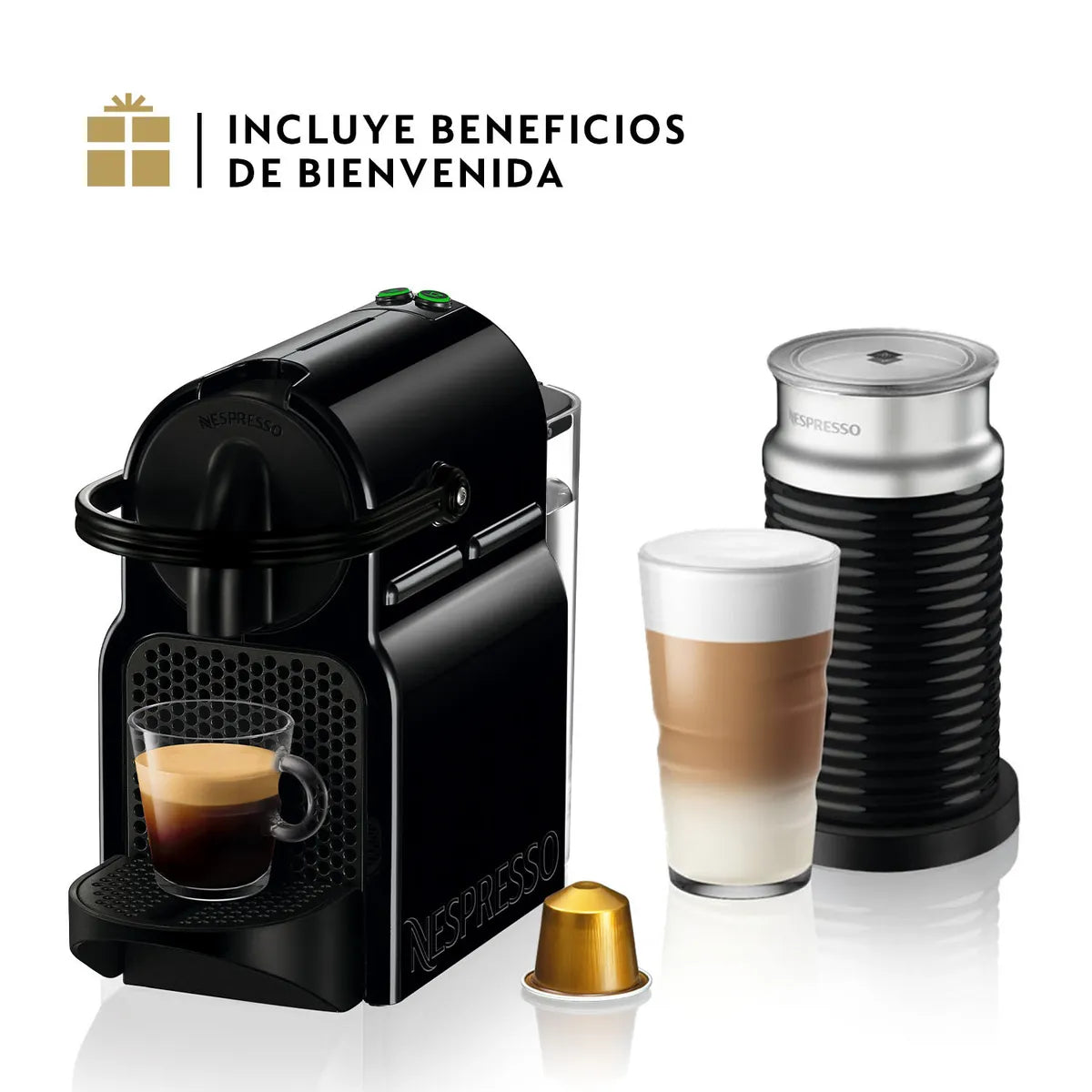 Cafetera de Cápsulas Nespresso Inissia C40 con Espumador de Leche Aeroccino 3