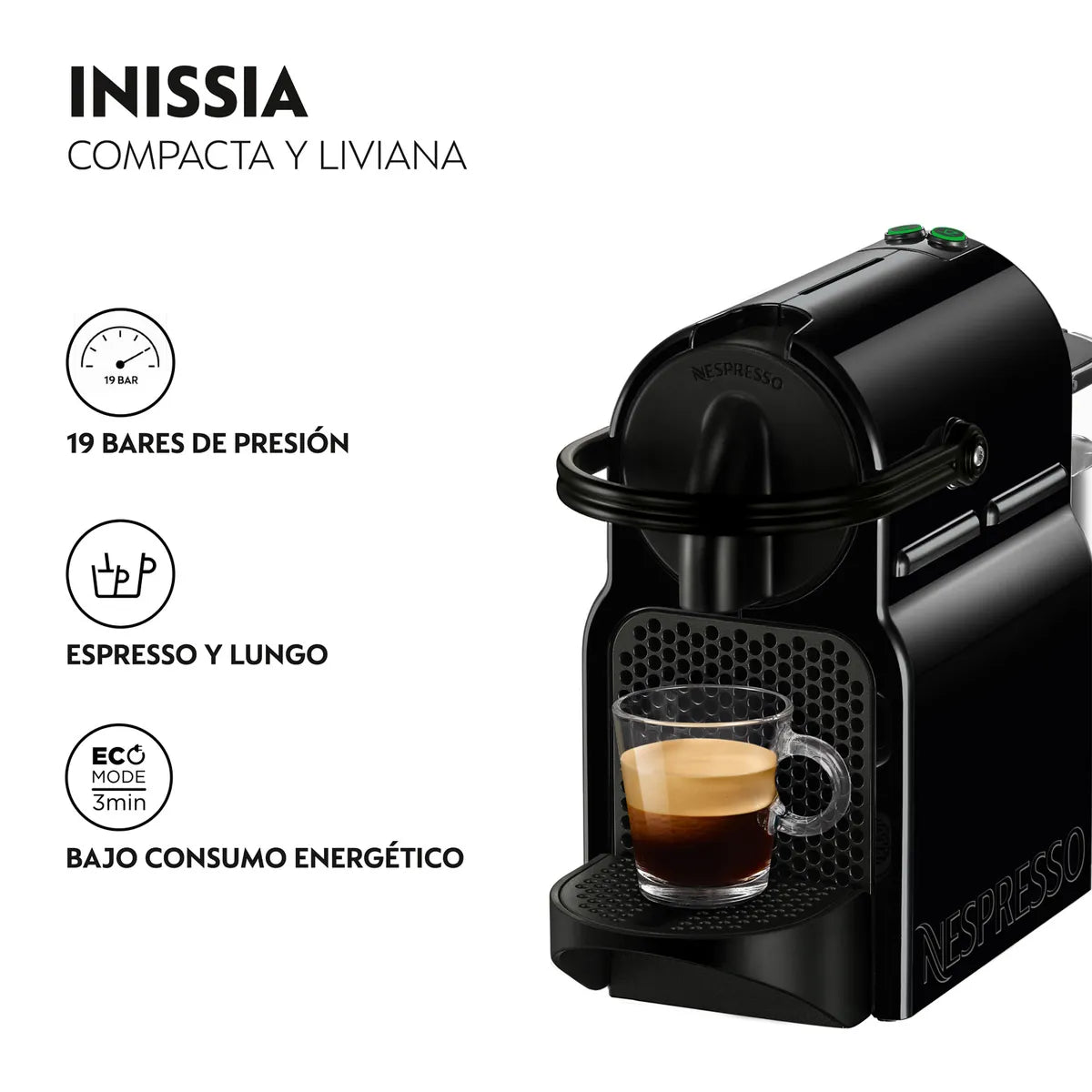 Cafetera de Cápsulas Nespresso Inissia C40 con Espumador de Leche Aeroccino 3