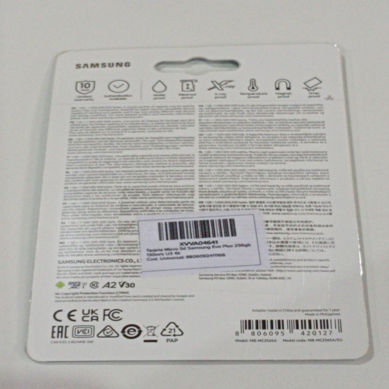 Tarjeta Micro SD Samsung EVO Plus 256GB 130MB/s U3 4K