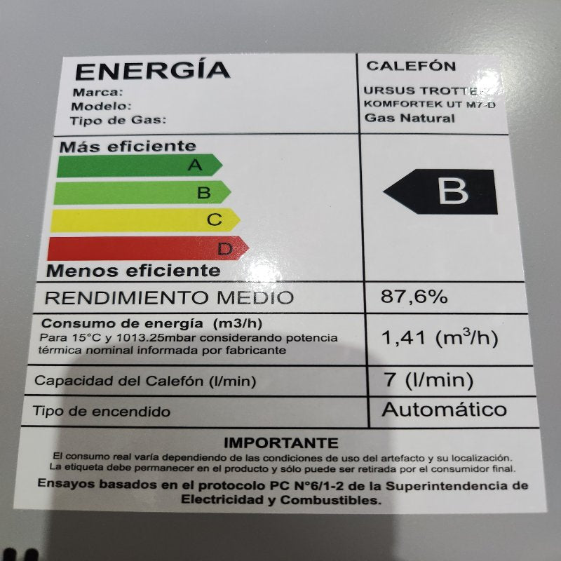 Calefont Ionizado URSUS TROTTER KOMFORTEK UT M7-D 7 Litros Gas Natural