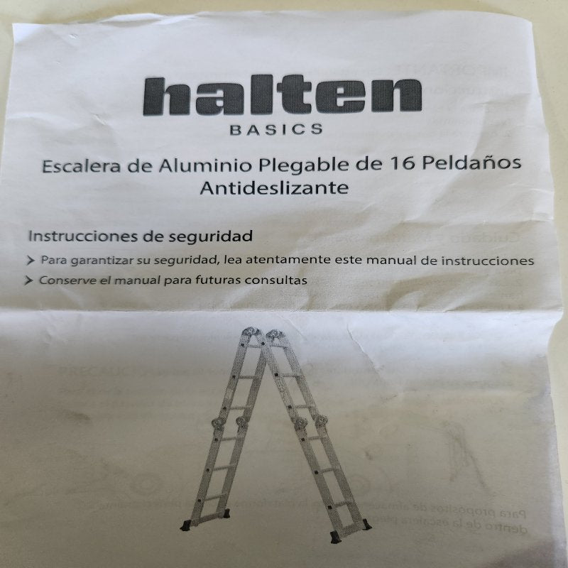 Escalera Plegable 16 Peldaños Halten, Plateado