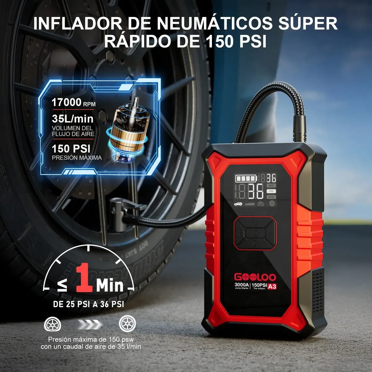 Arrancador de Baterías Portátil Gooloo JS-506 con Compresor