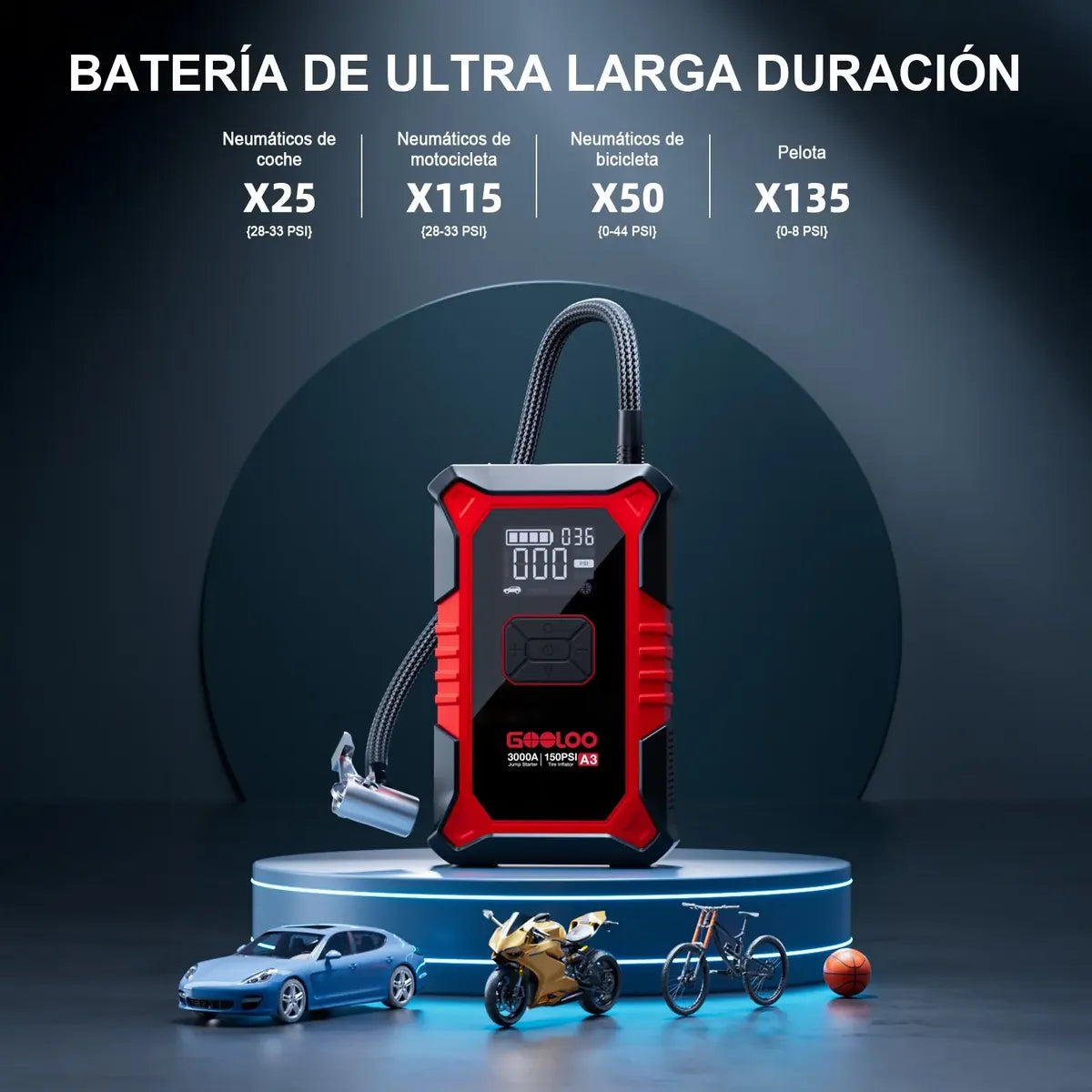 Arrancador de Baterías Portátil Gooloo JS-506 con Compresor