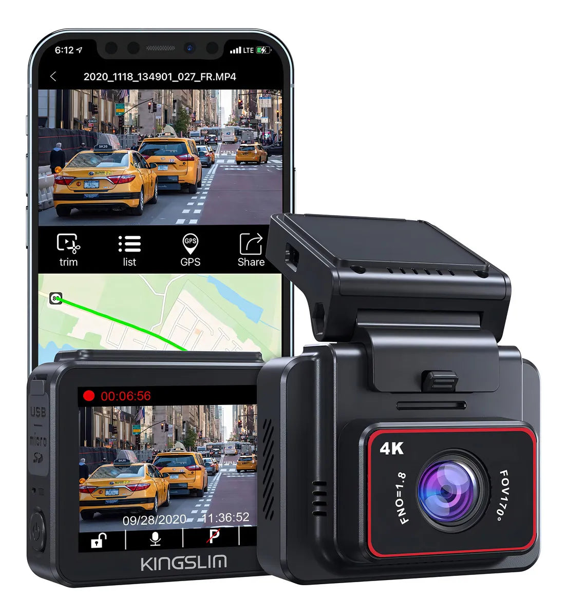 Cámara De Tablero 4k Kingslim Dash Cam D5 256 Gb