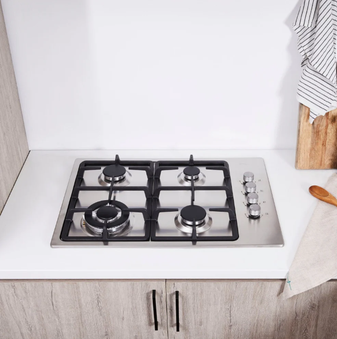 Encimera de Gas Empotrable FDV Design 60 cm - 4 Quemadores (1 Triple Corona), Gris