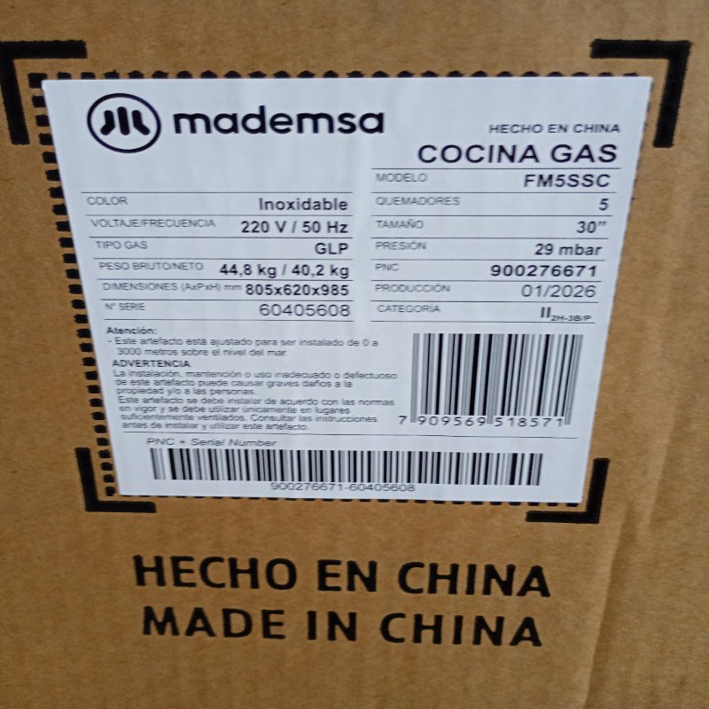 Cocina a Gas 5 Quemadores Madema FM5SSC Inox