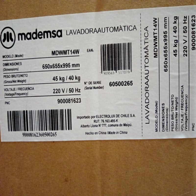 Lavadora Automática Mademsa MDWMT14W 14 kg, Blanco