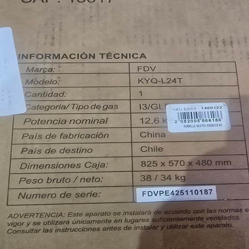 Parrilla a Gas 4 Quemadores FDV KYQ-L24T