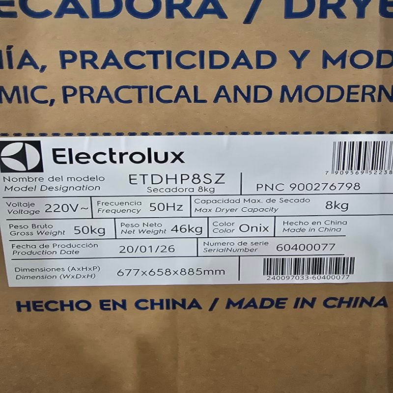 Secadora de Ropa Carga Frontal Electrolux ETDHP8SZ 8 kg, Onix