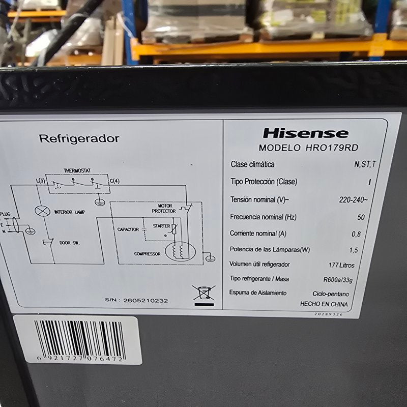 Refrigerador Hisense HRO179RD 177 Litros, Rojo