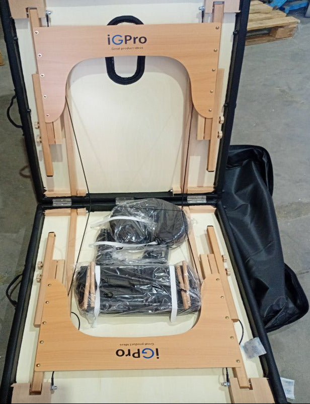 Camilla de Masaje IGPro IGCM2-MB 2 Cuerpos Madera con Bolso, Negro