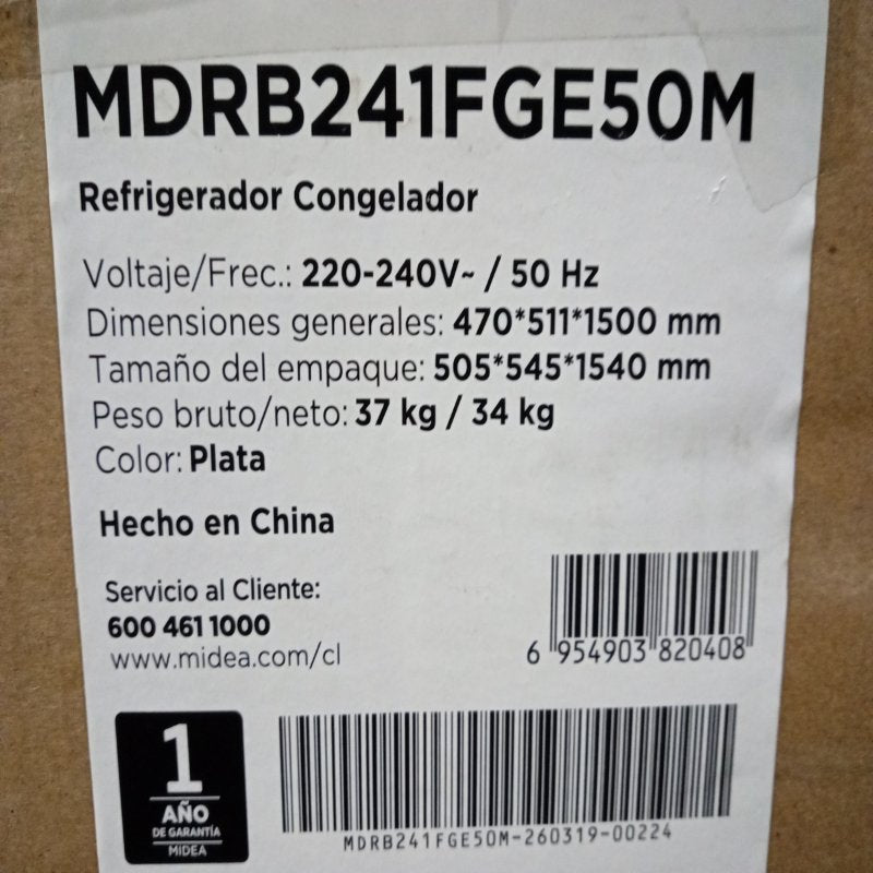 Refrigerador Midea MDRB241FGE50M Plata 174 Litros