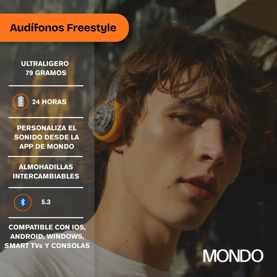 Audífonos Bluetooth Mondo by Defunc Freestyle Transparente Retro 5.3 22H Cristal