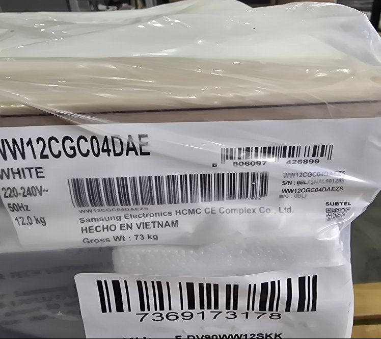 Lavadora Carga Frontal Samsung WW12CGC04DAE 12 kg, Blanco