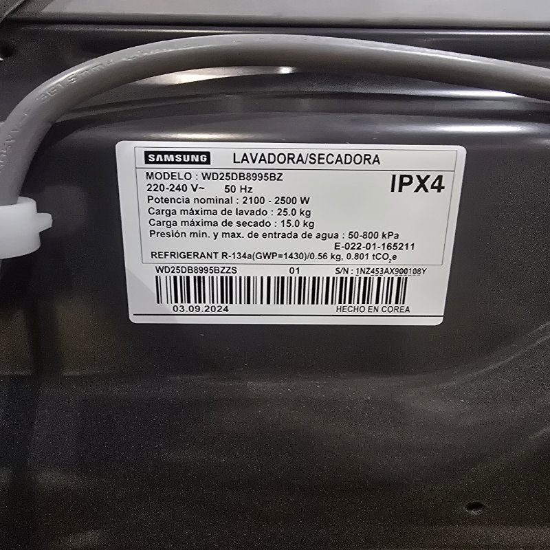 Lavadora/Secadora Samsung WD25DB8995BZ 25 kg/15 kg Carga Frontal, Gris