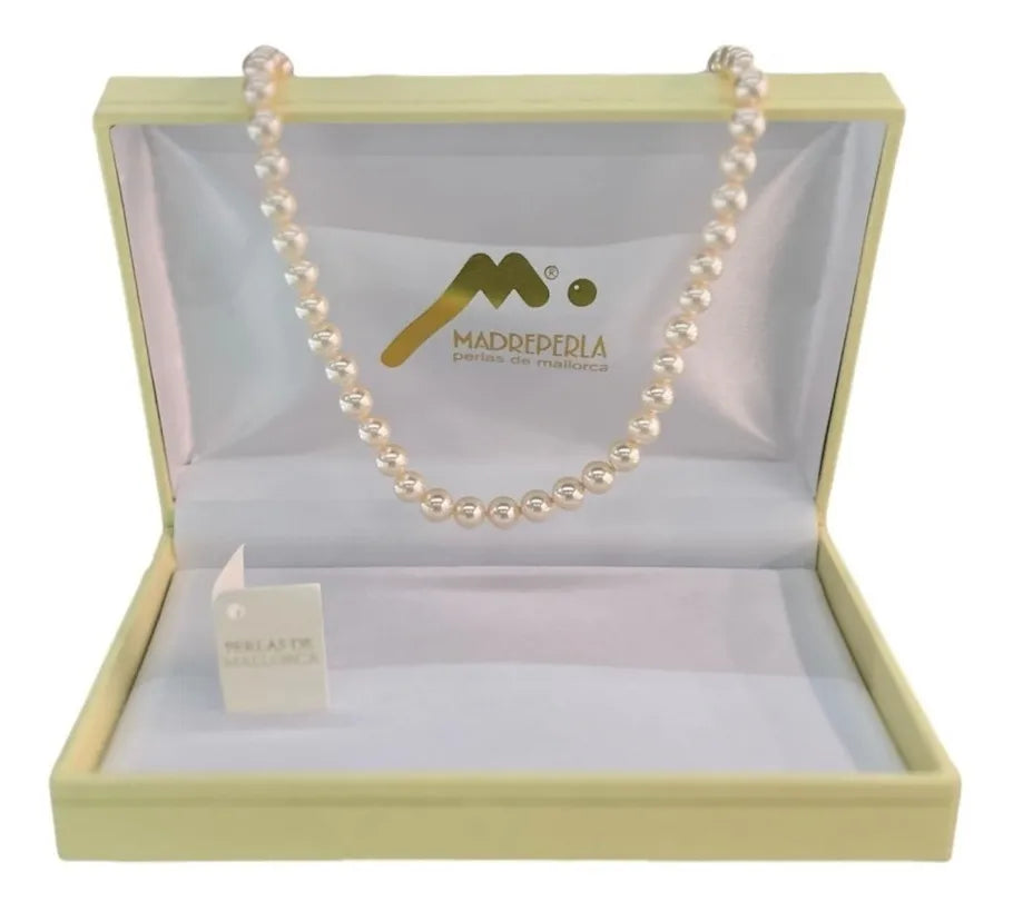 Collar De Perlas De Mallorca Madreperla Banado En Oro 45 Cm