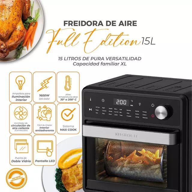 Freidora de Aire Kitchen-It Full Edition 15 Litros, Negro
