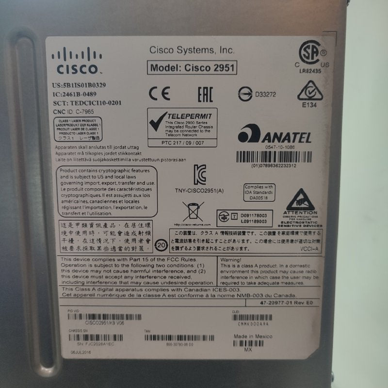 ENRUTADOR DE SERVICIOS INTEGRADOS CISCO 2951/K9 NEGRO