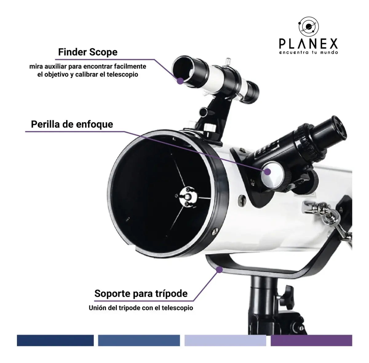 Telescopio Astronómico Newtoniano Planex F70076M + Soporte, Blanco
