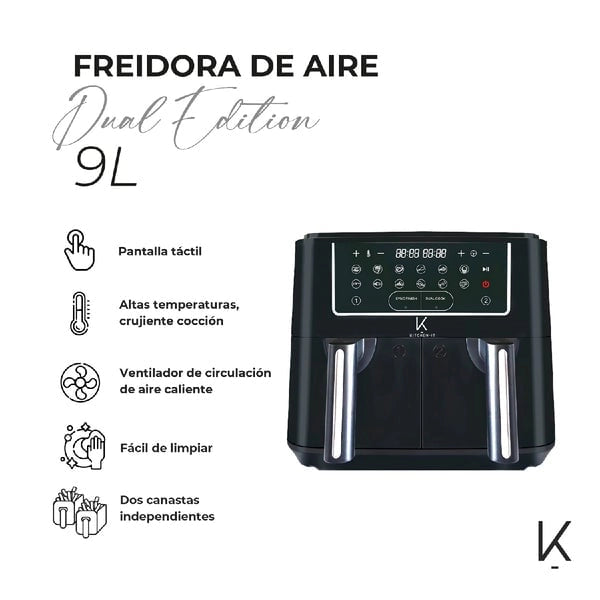 Freidora de Aire Kitchen IT Dual Doble Canasta Independiente 9 Litros