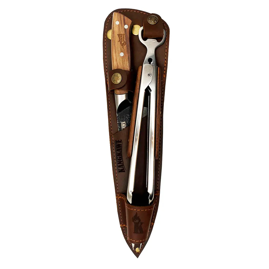 Set Cuchillo + Tenaza Curacaví Kangkawe con Funda de Cuero,Cafe