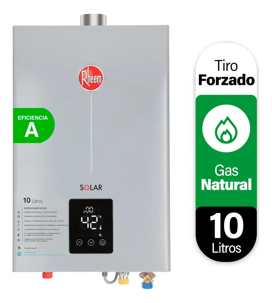 Calefont Modulante Digital Rheem DTS TFIS 10 - Tiro Forzado, Cámara Abierta, Gas Natural 10 Litros