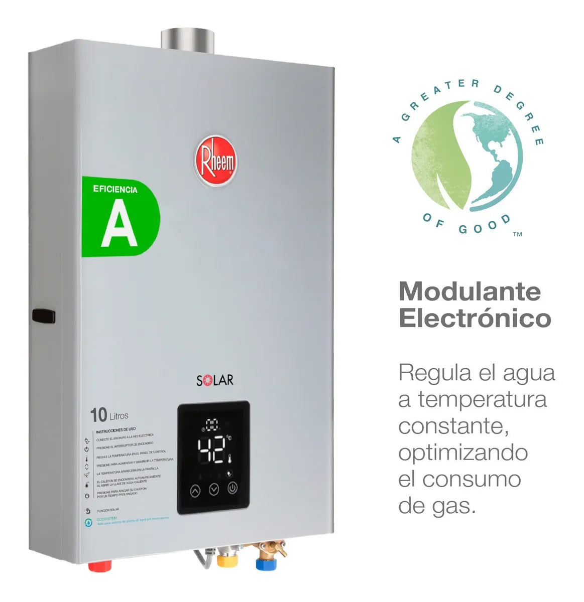Calefont Modulante Digital Rheem DTS TFIS 10 - Tiro Forzado, Cámara Abierta, Gas Natural 10 Litros