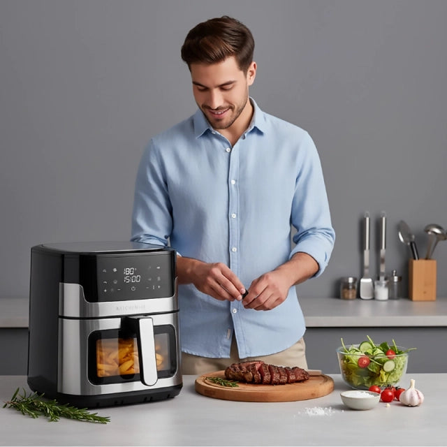 Freidora de Aire Kitchen-it Luxe Acero Inoxidable 8 Litros