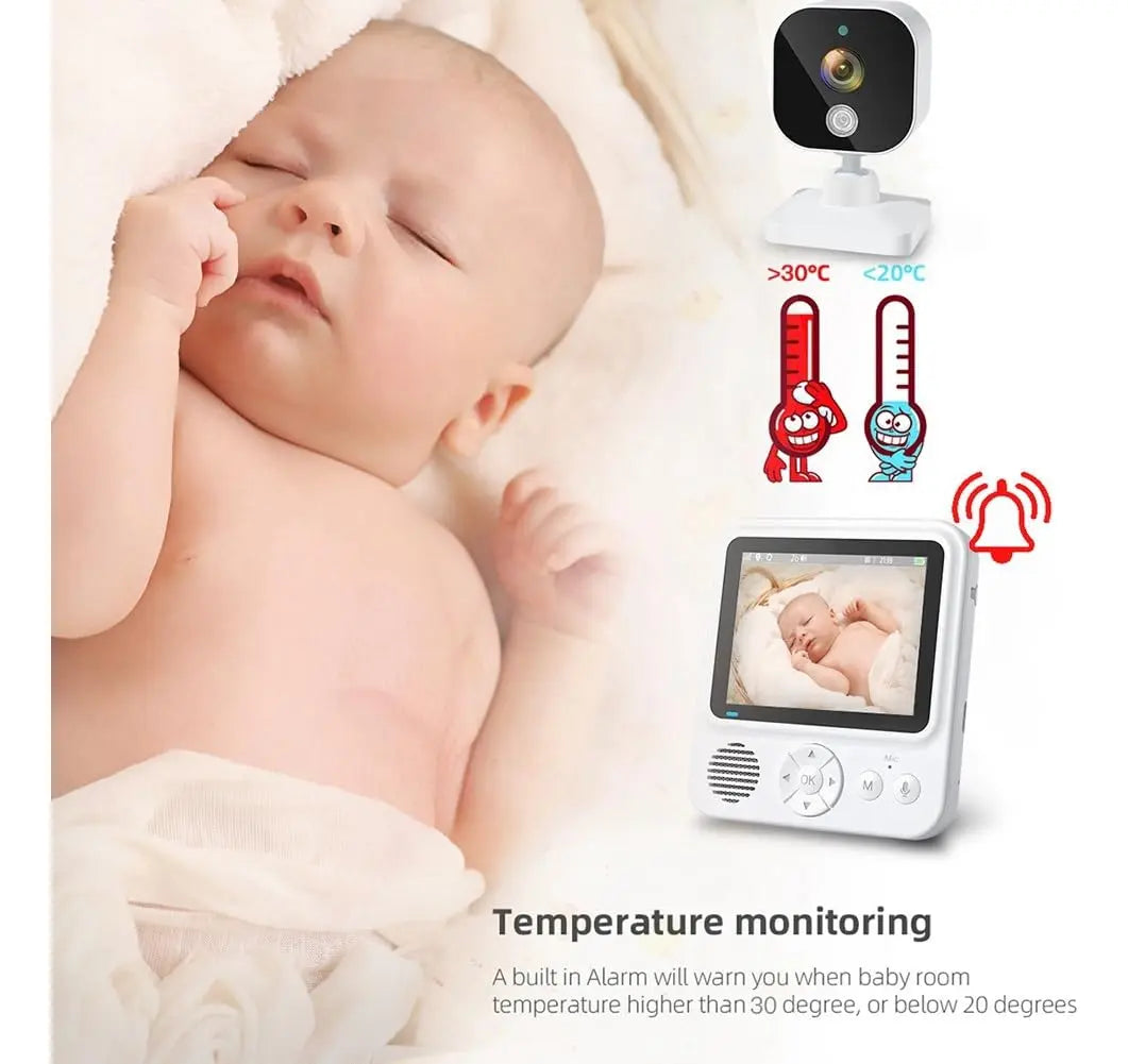 Monitor de Bebé con Cámara y Visión Nocturna 2.8 Pulgadas Blanco