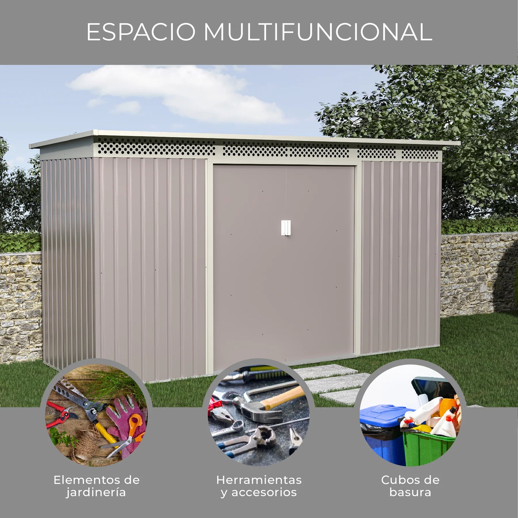 Bodega de Jardín Halten Modelo Bellac 343x184x142 cm, Beige