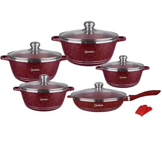 Juego de batería de cocina Royal Dessini Regina Granito Rojo 12 piezas