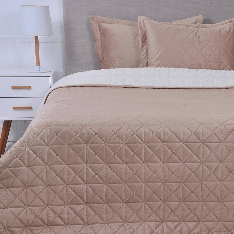 MASHINI Cubrecama Quilt Velvet Sherpa 2 Plazas Camel