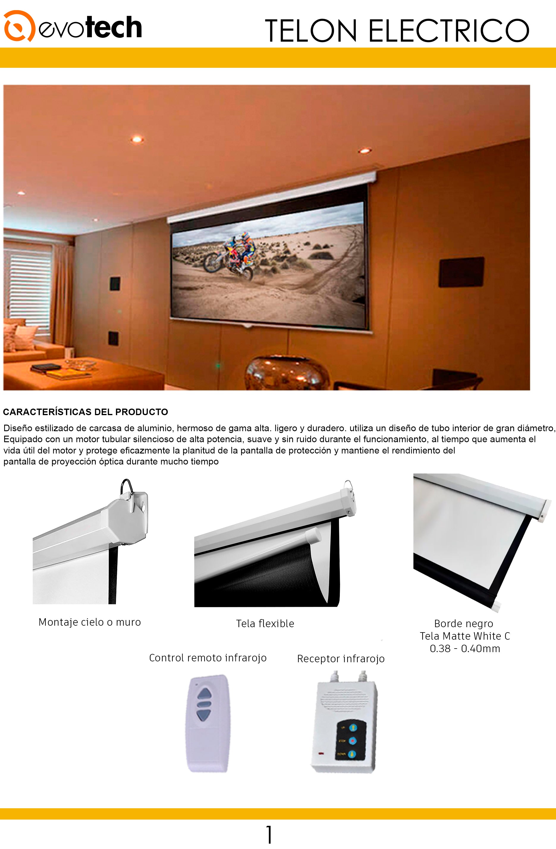 Telón Eléctrico con Control Remoto Evotech 300x300cm