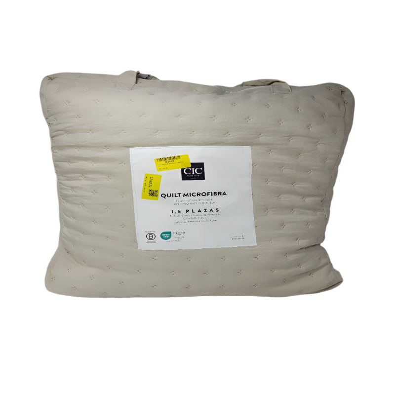 Cubrecama+Funda De Almohada Cic Quilt Microfibra Relleno 100/ Poliester Beige 1.5 Plaza 180x250 Cm