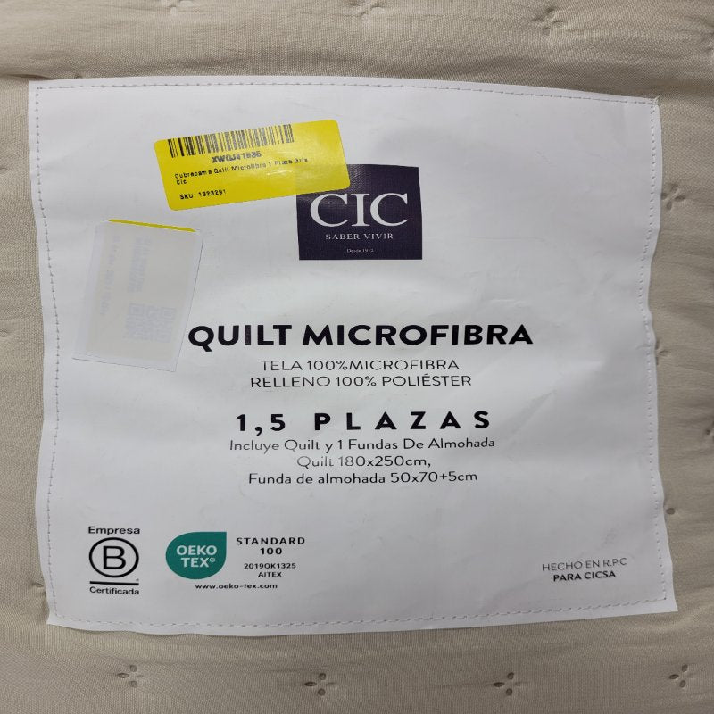 Cubrecama+Funda De Almohada Cic Quilt Microfibra Relleno 100/ Poliester Beige 1.5 Plaza 180x250 Cm
