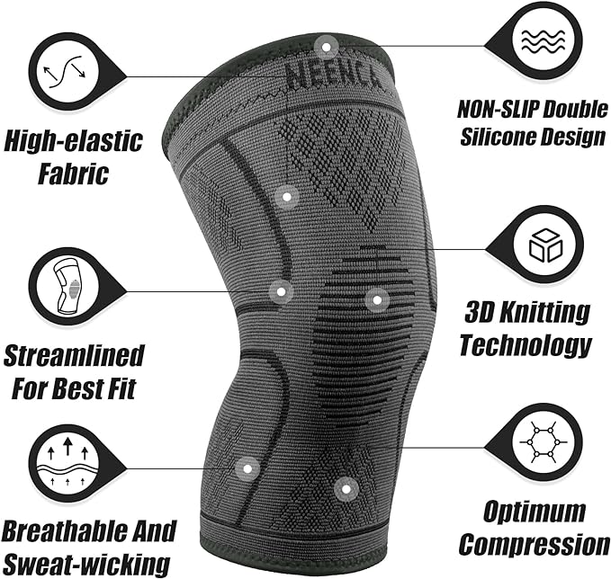Rodilleras Deportiva Neenca Elástica Gimnasio Knee Brace Negro M 2 Pieza