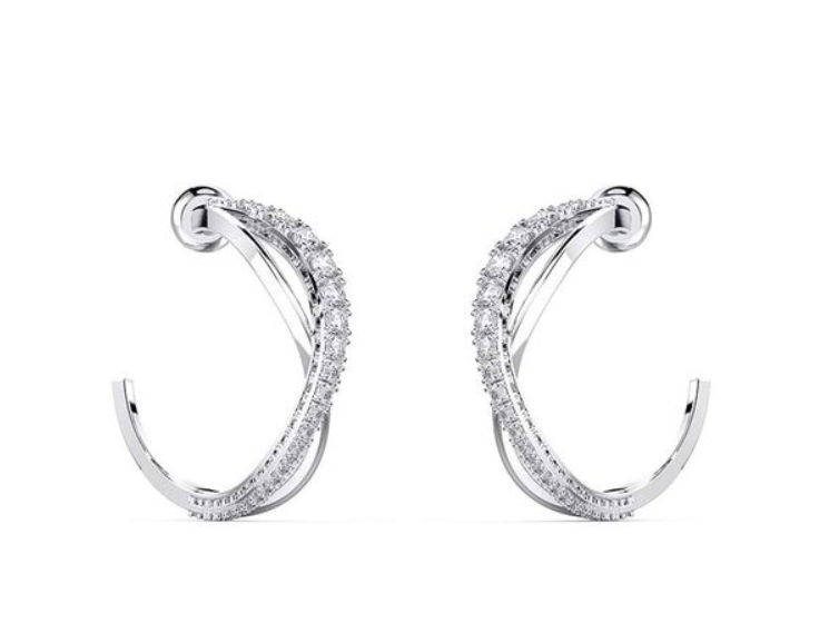 Aros De Aro Twist, , baño De Rodio Swarovski White - Rhodium Plat Femenino